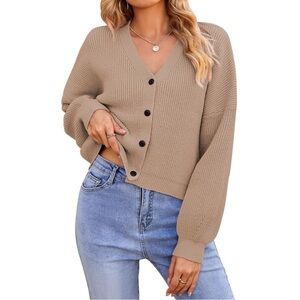 Pink Queen Button Down V Neck Batwing Cropped Cardigan